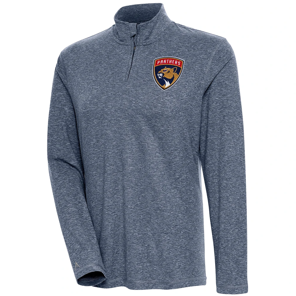 Women's Antigua Heather Navy Florida Panthers Confront Quarter-Zip Pullover Top