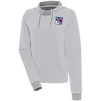 Women's Antigua  Gray New York Rangers Axe Bunker Tri-Blend Pullover Hoodie