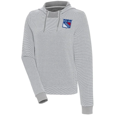 Women's Antigua  Gray New York Rangers Axe Bunker Tri-Blend Pullover Hoodie