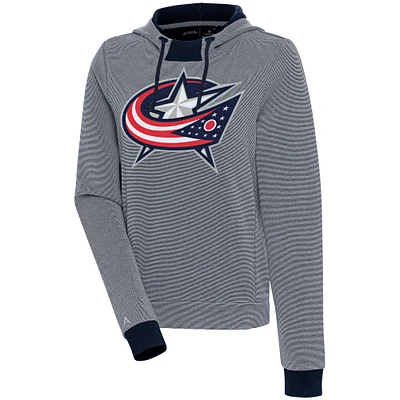Women's Antigua  Navy Columbus Blue Jackets Axe Bunker Tri-Blend Pullover Hoodie