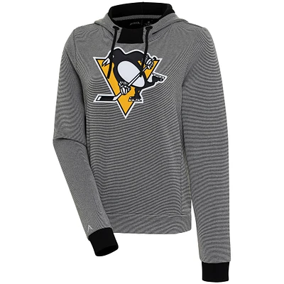 Women's Antigua  Black Pittsburgh Penguins Axe Bunker Tri-Blend Pullover Hoodie