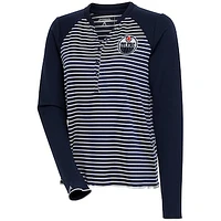 Women's Antigua  Navy Edmonton Oilers Maverick Henley Long Sleeve T-Shirt