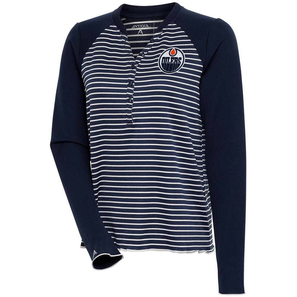 Women's Antigua Navy Edmonton Oilers Maverick Henley Long Sleeve T-Shirt