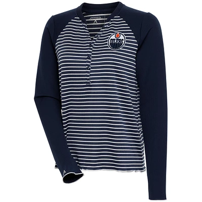 Women's Antigua  Navy Edmonton Oilers Maverick Henley Long Sleeve T-Shirt