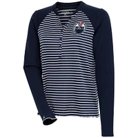 Women's Antigua  Navy Edmonton Oilers Maverick Henley Long Sleeve T-Shirt