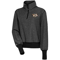 Women's Antigua  Heather Black Nashville Predators Upgrade Half-Zip Pullover Top