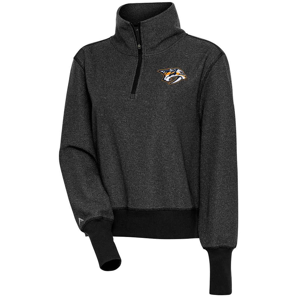 Women's Antigua Heather Black Nashville Predators Upgrade Half-Zip Pullover Top
