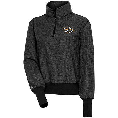 Women's Antigua  Heather Black Nashville Predators Upgrade Half-Zip Pullover Top
