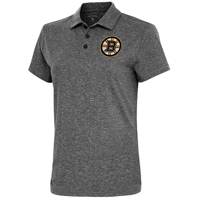 Women's Antigua  Heather Black Boston Bruins Motivated Polo