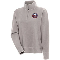 Women's Antigua  Oatmeal New York Islanders Portal Quarter-Zip Pullover Top