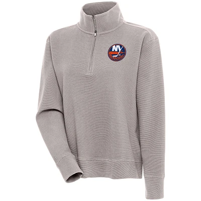 Women's Antigua  Oatmeal New York Islanders Portal Quarter-Zip Pullover Top