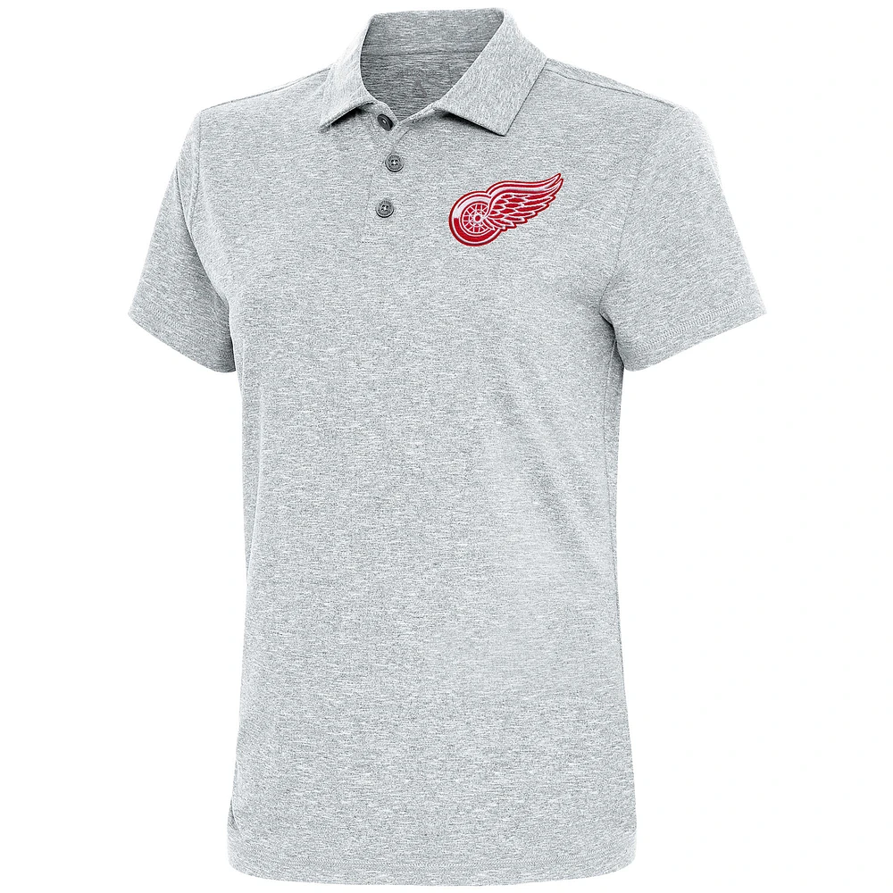 Women's Antigua Heather Gray Detroit Red Wings Motivated Polo