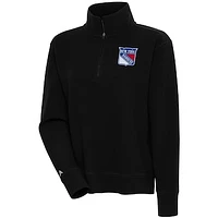 Women's Antigua  Black New York Rangers Portal Quarter-Zip Pullover Top