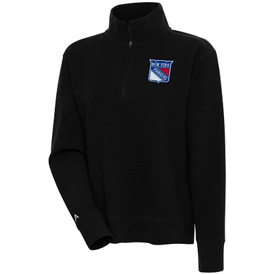Women's Antigua  Black New York Rangers Portal Quarter-Zip Pullover Top