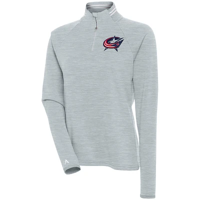 Women's Antigua  Heather Gray Columbus Blue Jackets Milo Quarter-Zip Pullover Top