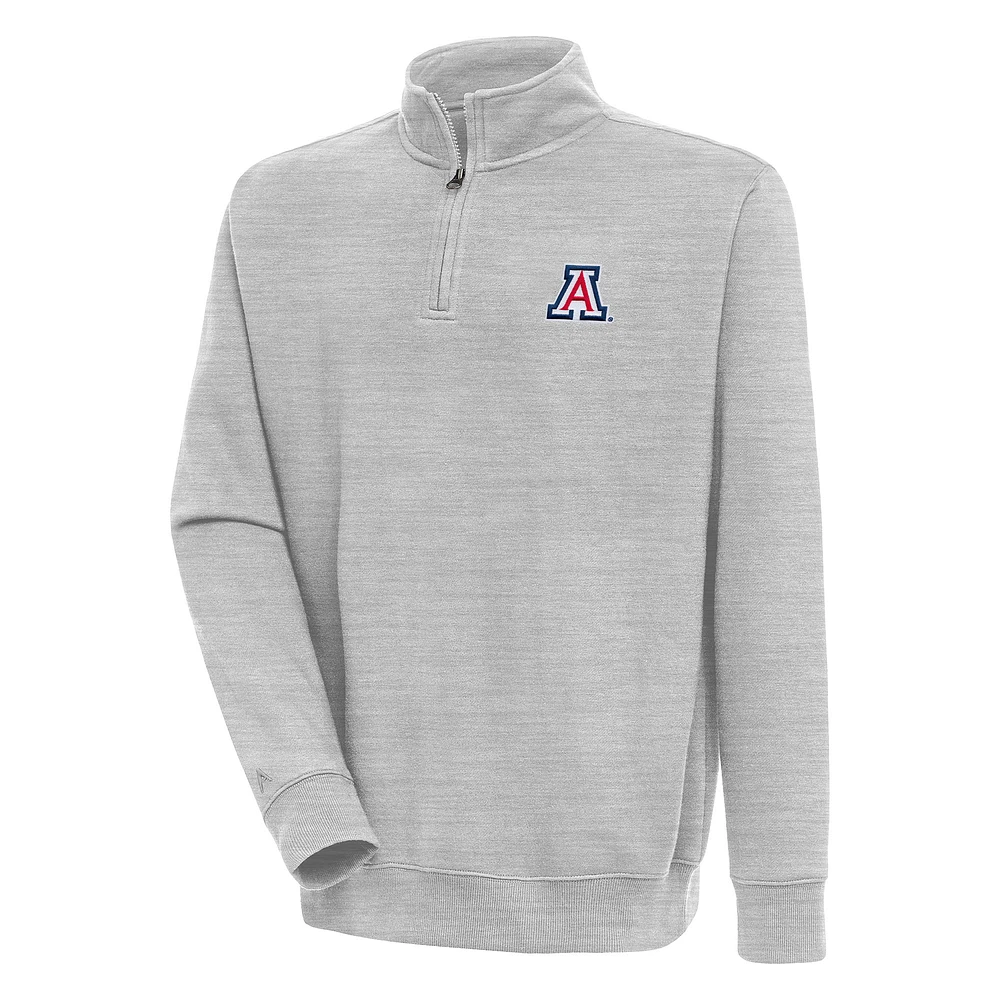 Men's Antigua Heather Gray Arizona Wildcats Victory Quarter-Zip Pullover Top
