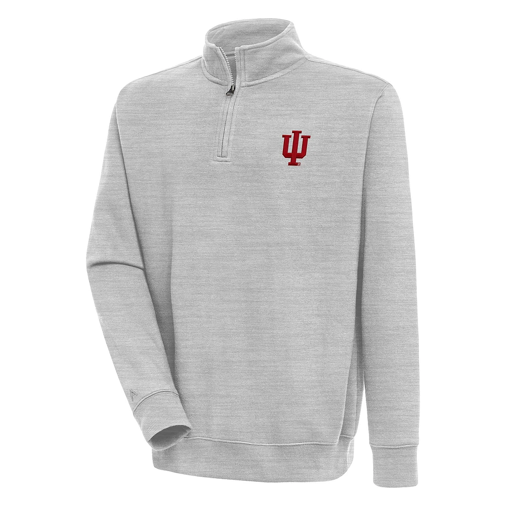 Men's Antigua Heather Gray Indiana Hoosiers Victory Quarter-Zip Pullover Top