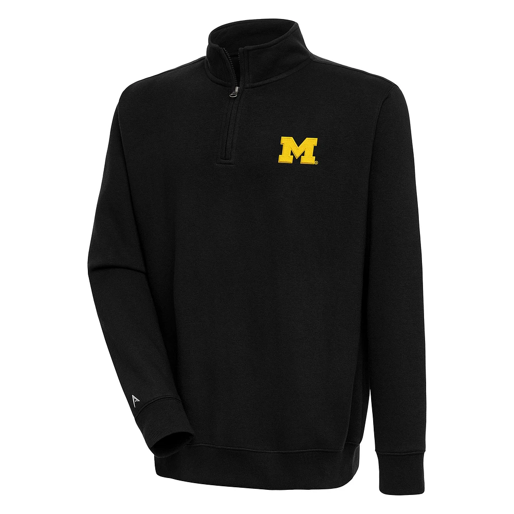 Men's Antigua Black Michigan Wolverines Victory Quarter-Zip Pullover Top