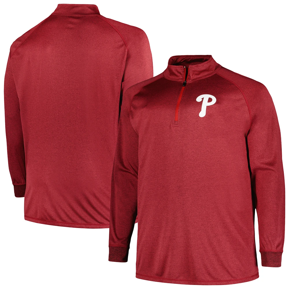 Men's Profile Burgundy Philadelphia Phillies Big & Tall Raglan Quarter-Zip Top