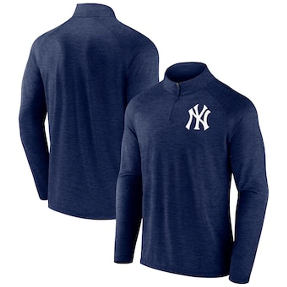 Men's Profile Navy New York Yankees Big & Tall Raglan Quarter-Zip Top