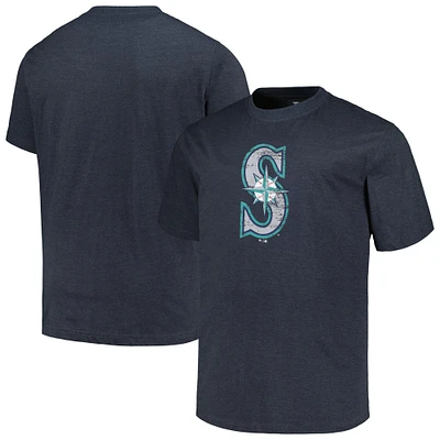 Men's Profile Heather Navy Seattle Mariners Big & Tall Weathered Logo T-Shirt