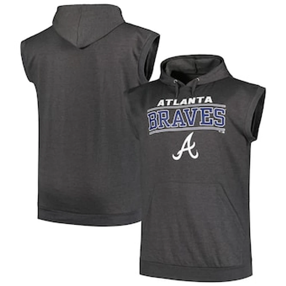 Men's Profile Heather Charcoal Atlanta Braves Big & Tall Muscle Sleeveless Pullover Hoodie