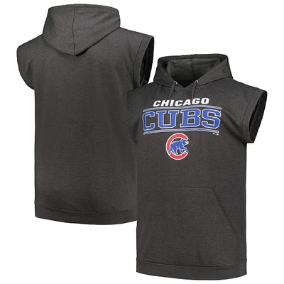 Men's Profile Heather Charcoal Chicago Cubs Big & Tall Muscle Sleeveless Pullover Hoodie