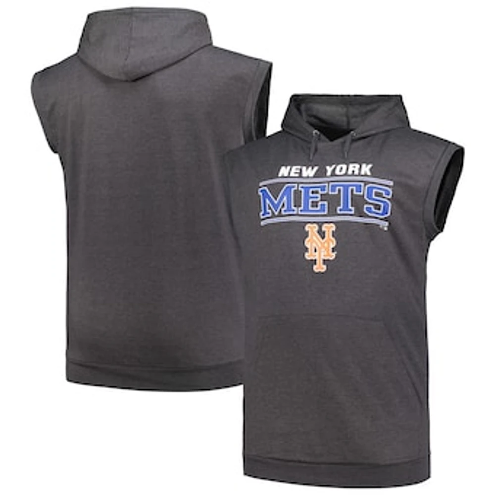 Men's Profile Heather Charcoal New York Mets Big & Tall Muscle Sleeveless Pullover Hoodie