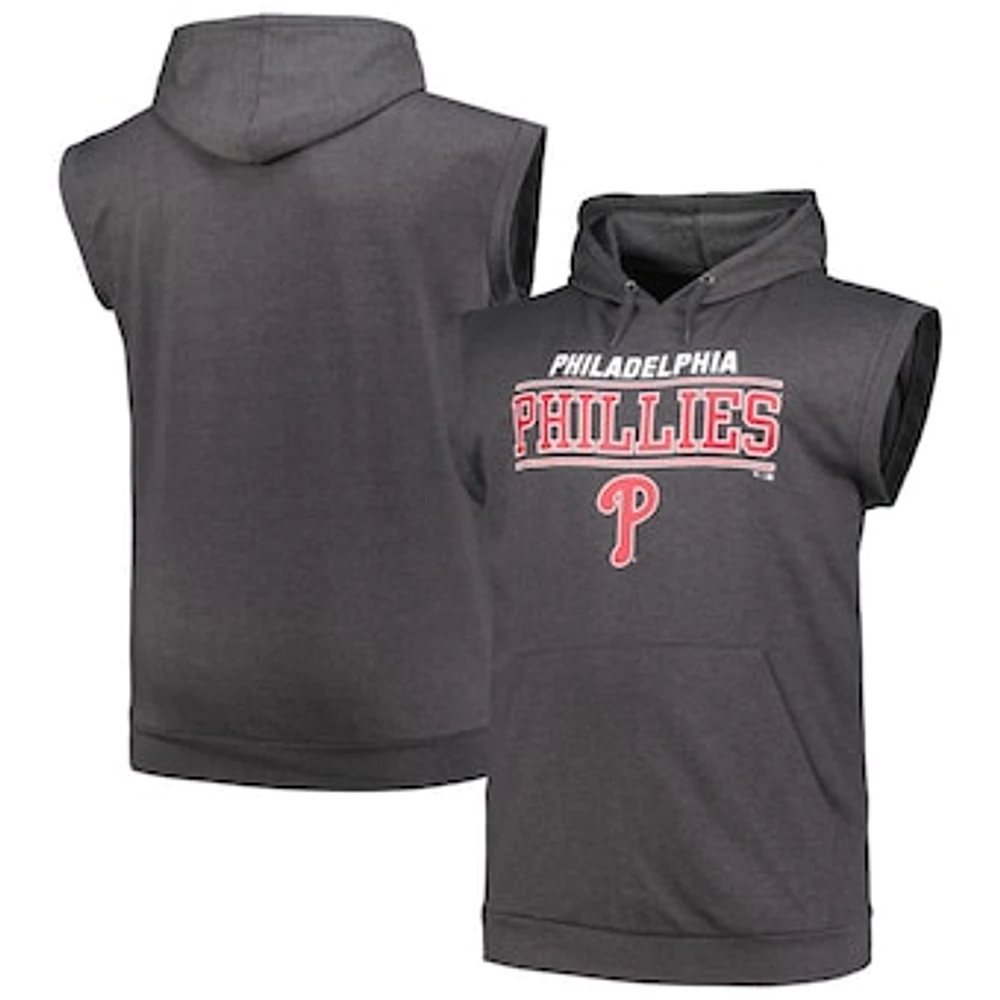 Men's Profile Heather Charcoal Philadelphia Phillies Big & Tall Muscle Sleeveless Pullover Hoodie