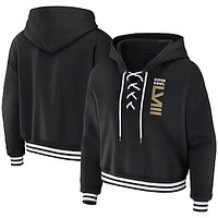 Women's WEAR by Erin Andrews Black Super Bowl LVIII Lace-Up Pullover Hoodie