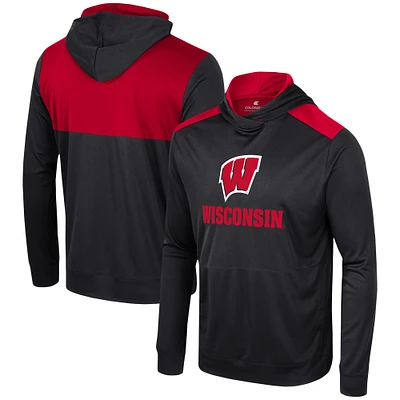 Men's Colosseum Black Wisconsin Badgers Warm Up Long Sleeve Hoodie T-Shirt