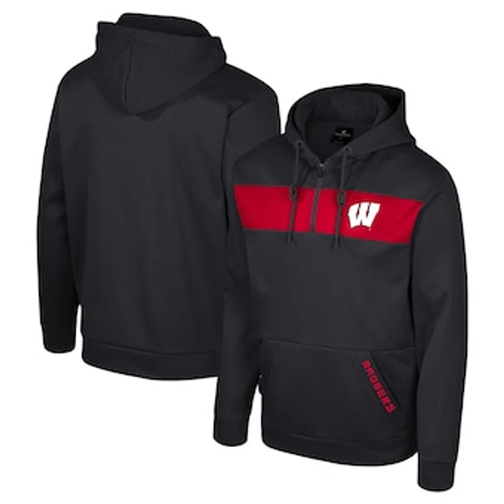 Men's Colosseum  Black Wisconsin Badgers Quarter-Zip Hoodie