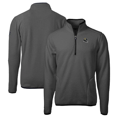 Men's Cutter & Buck  Gray/Black Jacksonville Jaguars Helmet Cascade Eco Sherpa Fleece Quarter-Zip Pullover Jacket