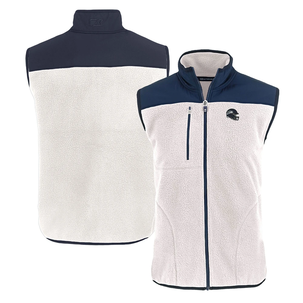 Men's Cutter & Buck Oatmeal Seattle Seahawks Helmet Cascade Eco Sherpa Fleece Full-Zip Vest