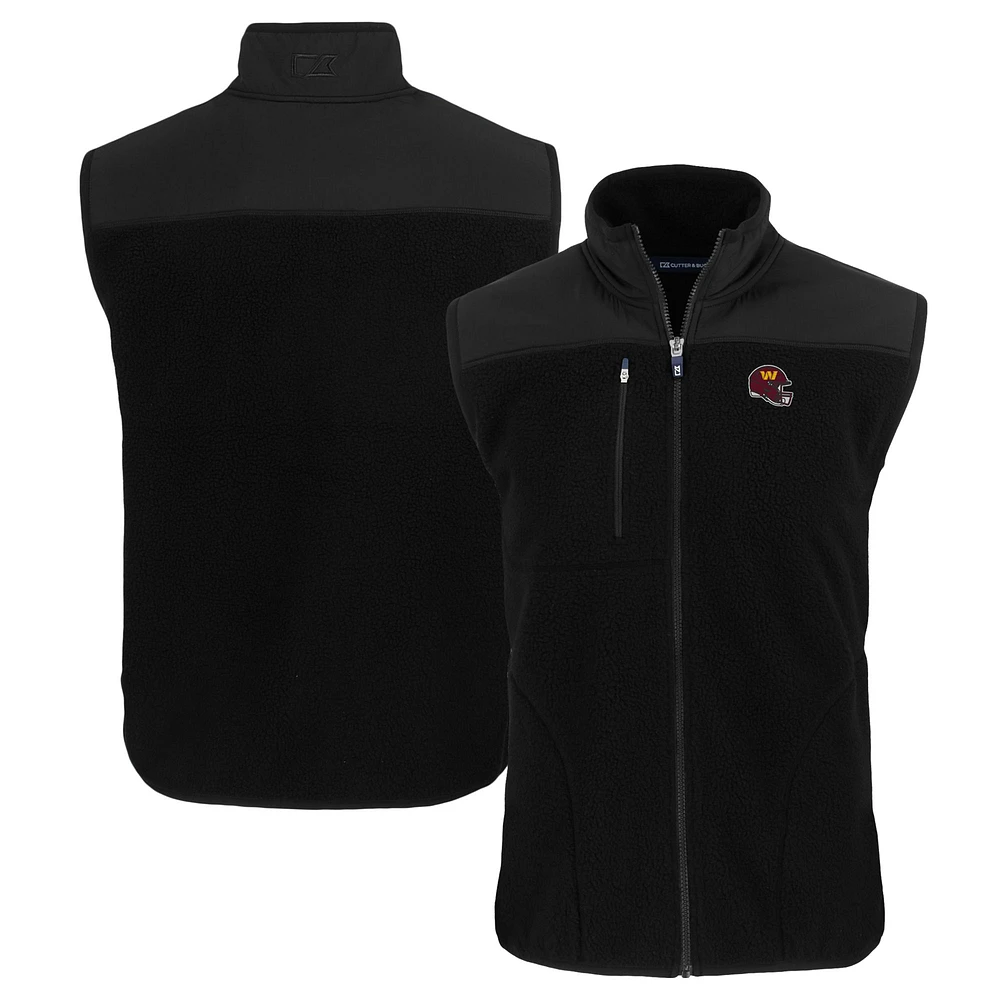 Men's Cutter & Buck Black Washington Commanders Helmet Cascade Eco Sherpa Fleece Full-Zip Vest