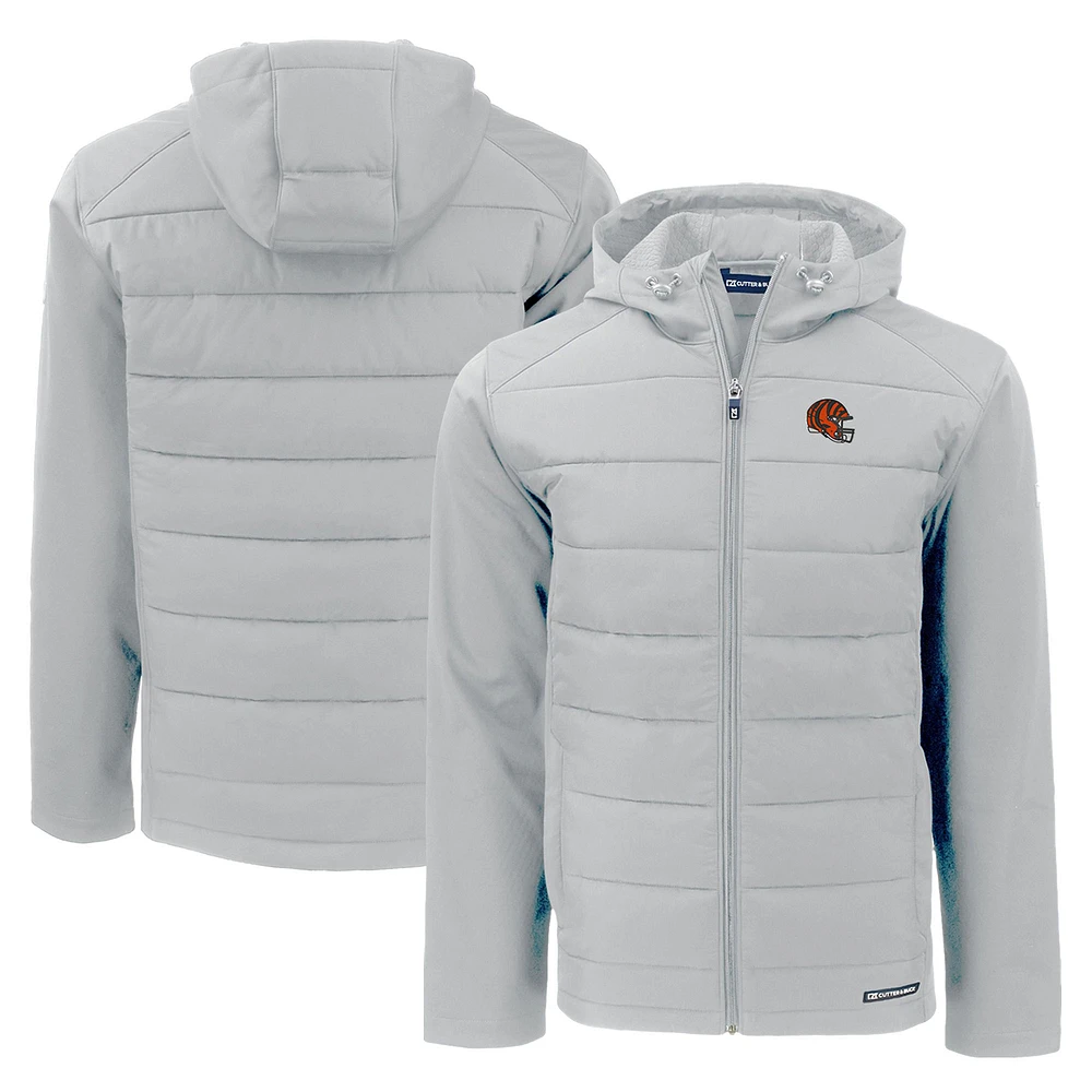 Men's Cutter & Buck Cincinnati Bengals Helmet Evoke Hybrid Eco Softshell Recycled Full-Zip Hoodie Jacket