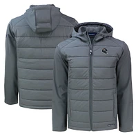 Men's Cutter & Buck Gray Denver Broncos Helmet Evoke Hybrid Eco Softshell Recycled Full-Zip Hoodie Jacket