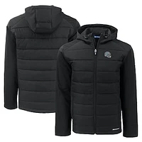 Men's Cutter & Buck Black Detroit Lions Helmet Evoke Hybrid Eco Softshell Recycled Full-Zip Hoodie Jacket