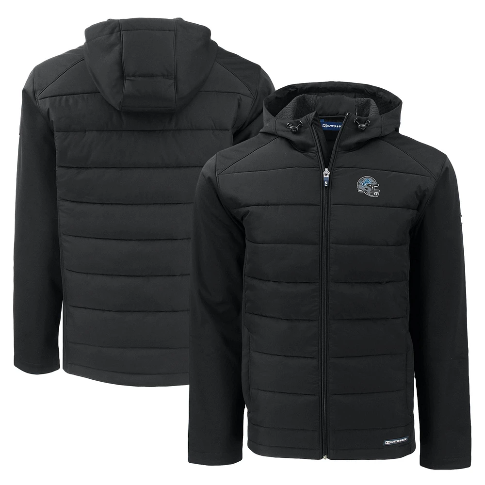 Men's Cutter & Buck Black Detroit Lions Helmet Evoke Hybrid Eco Softshell Recycled Full-Zip Hoodie Jacket