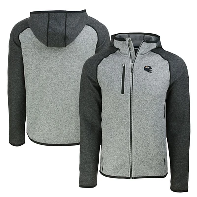 Men's Cutter & Buck  Heather Gray/Heather Charcoal Denver Broncos Helmet Mainsail Sweater-Knit Full-Zip Hoodie