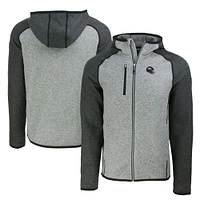 Men's Cutter & Buck  Heather Gray/Heather Charcoal Denver Broncos Helmet Mainsail Sweater-Knit Full-Zip Hoodie