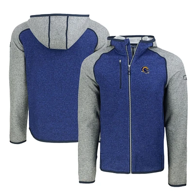 Men's Cutter & Buck  Royal/Heather Gray Los Angeles Rams Helmet Mainsail Sweater-Knit Full-Zip Hoodie