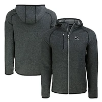 Men's Cutter & Buck Heather Charcoal Pittsburgh Steelers Helmet Mainsail Sweater-Knit Full-Zip Hoodie