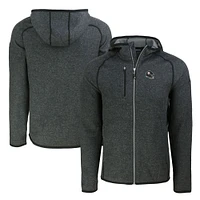Men's Cutter & Buck Heather Charcoal Pittsburgh Steelers Helmet Mainsail Sweater-Knit Full-Zip Hoodie