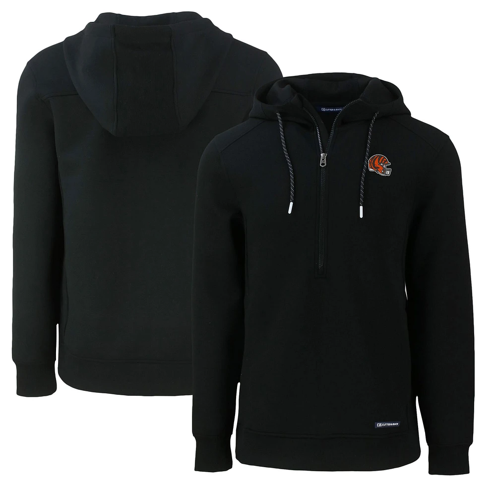 Men's Cutter & Buck Black Cincinnati Bengals Helmet Roam Eco Half-Zip Recycled Pullover Hoodie
