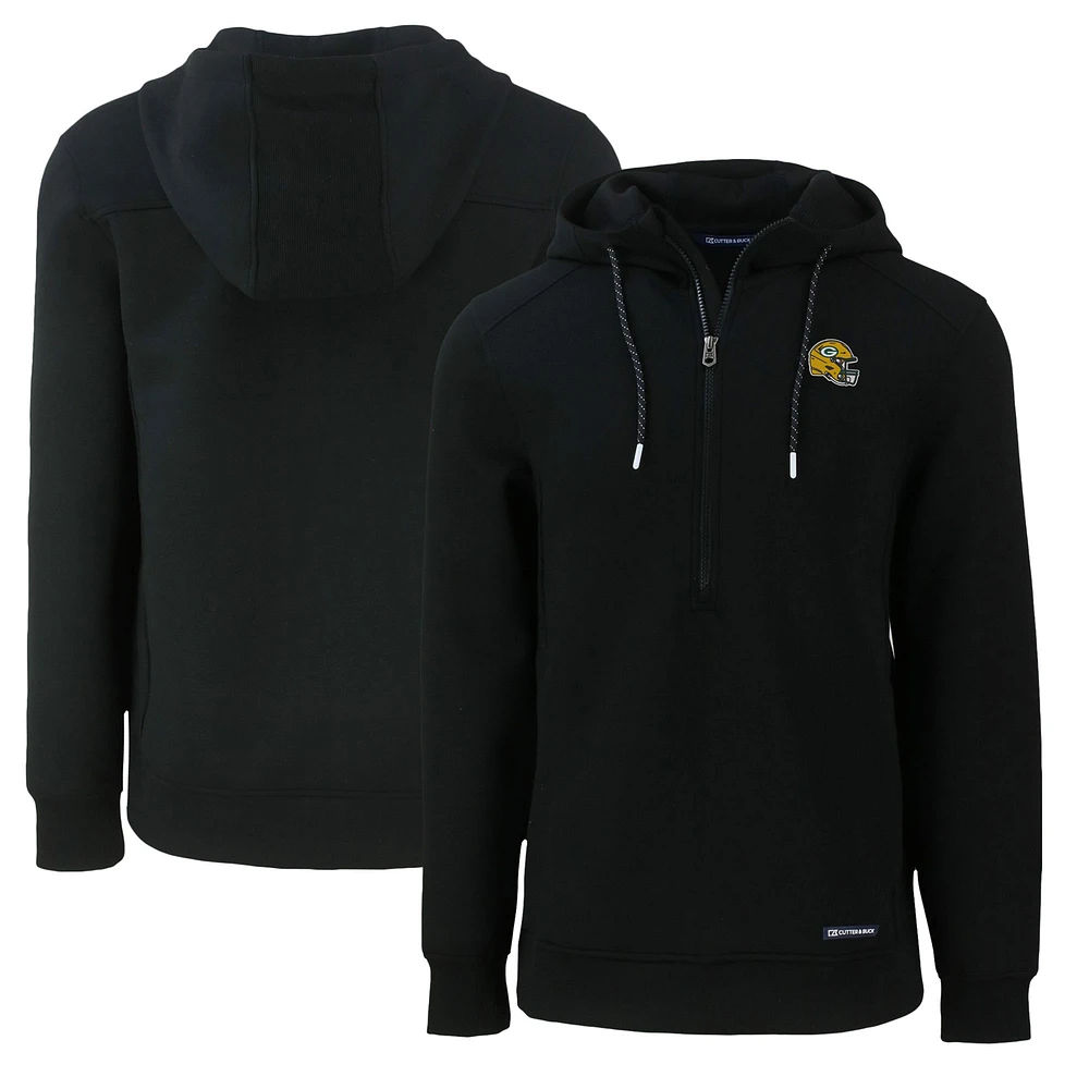 Men's Cutter & Buck Black Green Bay Packers Helmet Roam Eco Half-Zip Recycled Pullover Hoodie