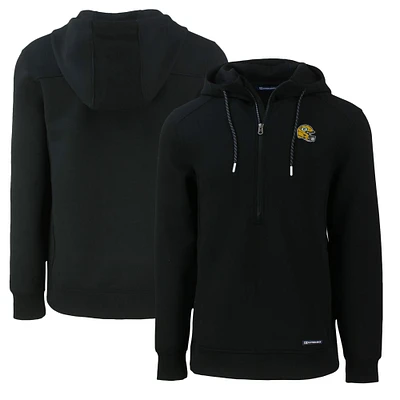 Men's Cutter & Buck Black Green Bay Packers Helmet Roam Eco Half-Zip Recycled Pullover Hoodie