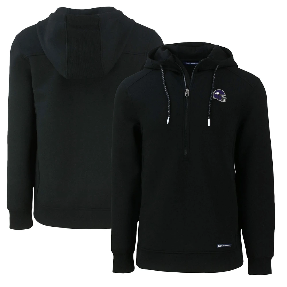 Men's Cutter & Buck Black Minnesota Vikings Helmet Roam Eco Half-Zip Recycled Pullover Hoodie