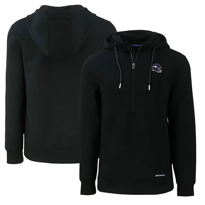 Men's Cutter & Buck Black Minnesota Vikings Helmet Roam Eco Half-Zip Recycled Pullover Hoodie