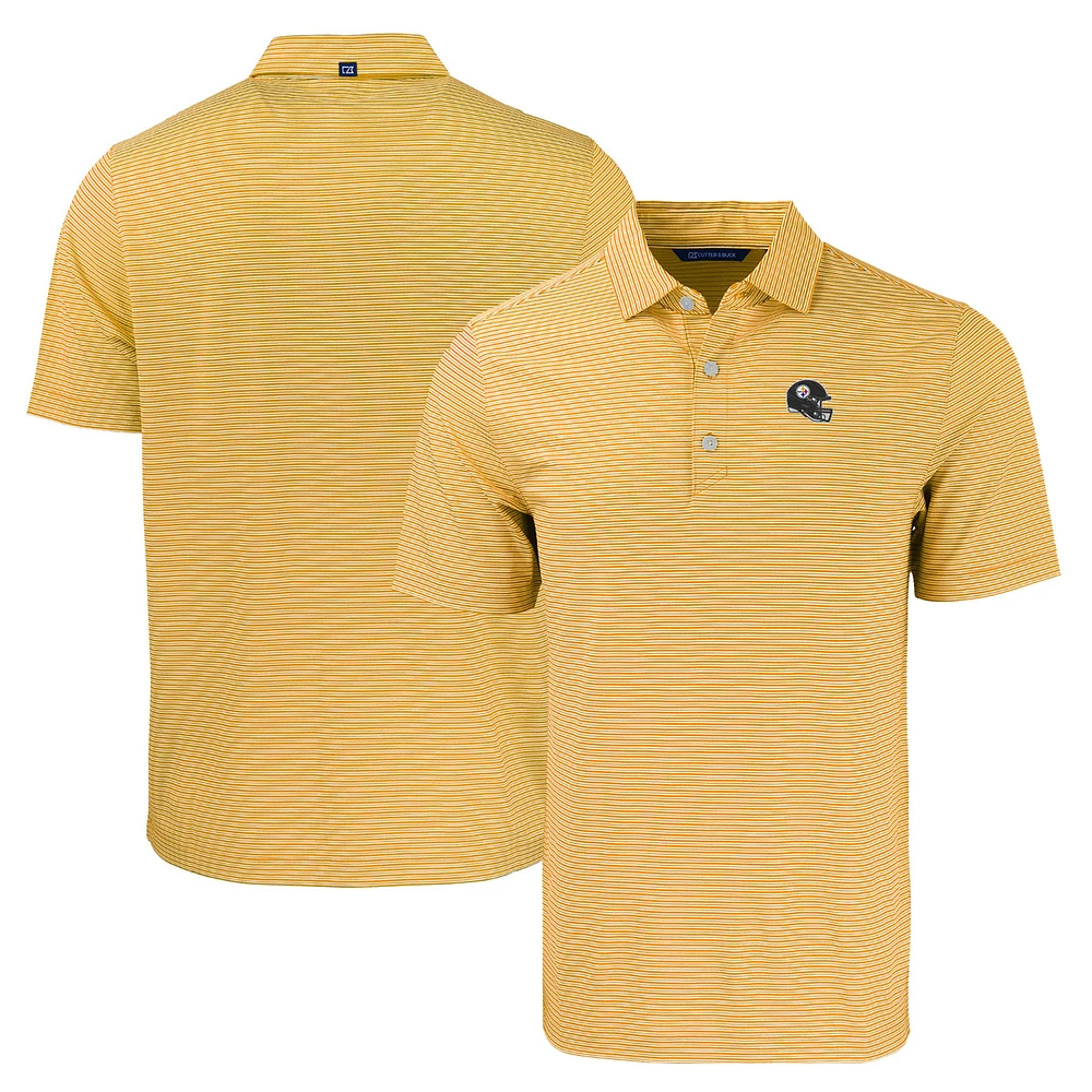 Men's Cutter & Buck Gold/White Pittsburgh Steelers Helmet Forge Eco Double Stripe Stretch Recycled Polo